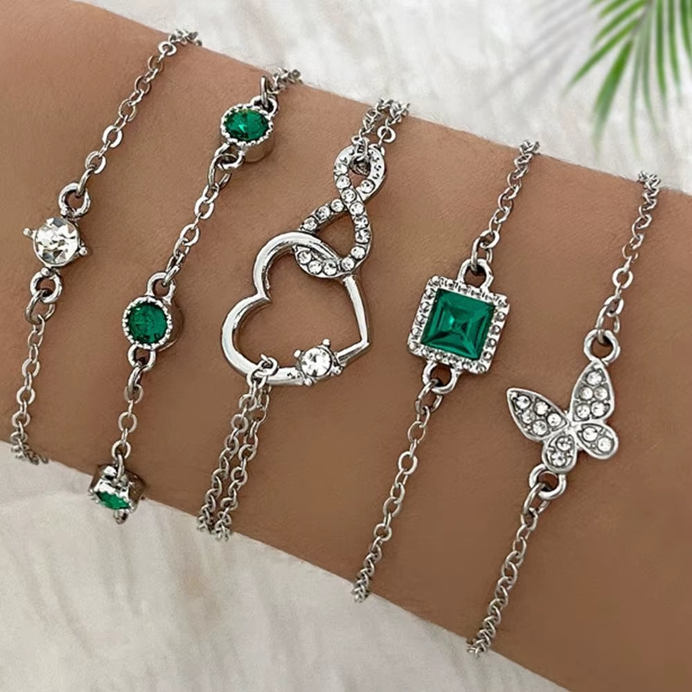 5Pcs Vintage-Inspired Bracelet Set with Sparkling Rhinestones - Infinity & Geometric Designs, Perfect for Casual Attire or Gifti