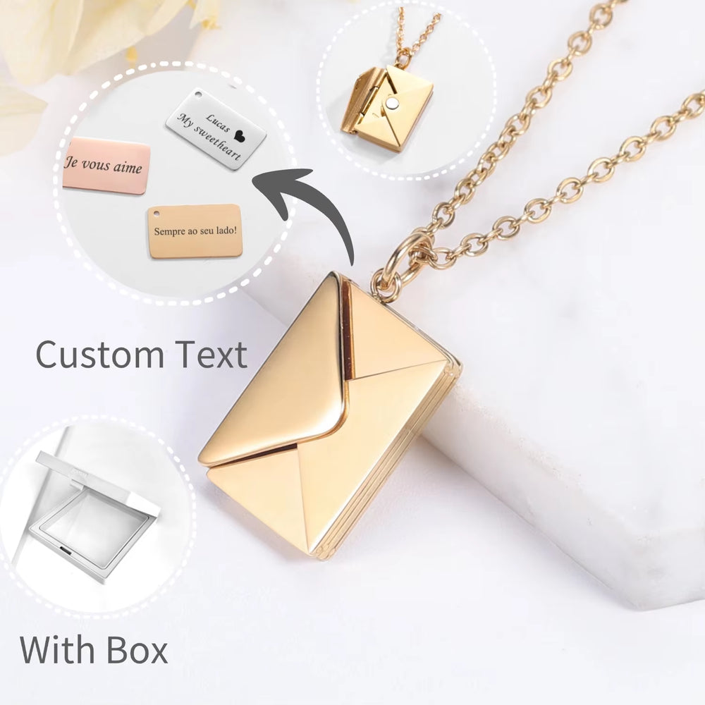 Love Letter Envelope Pendant Necklace Customized Stainless Steel Jewelry Confession Love You for Valentine Day Mother Day Gift