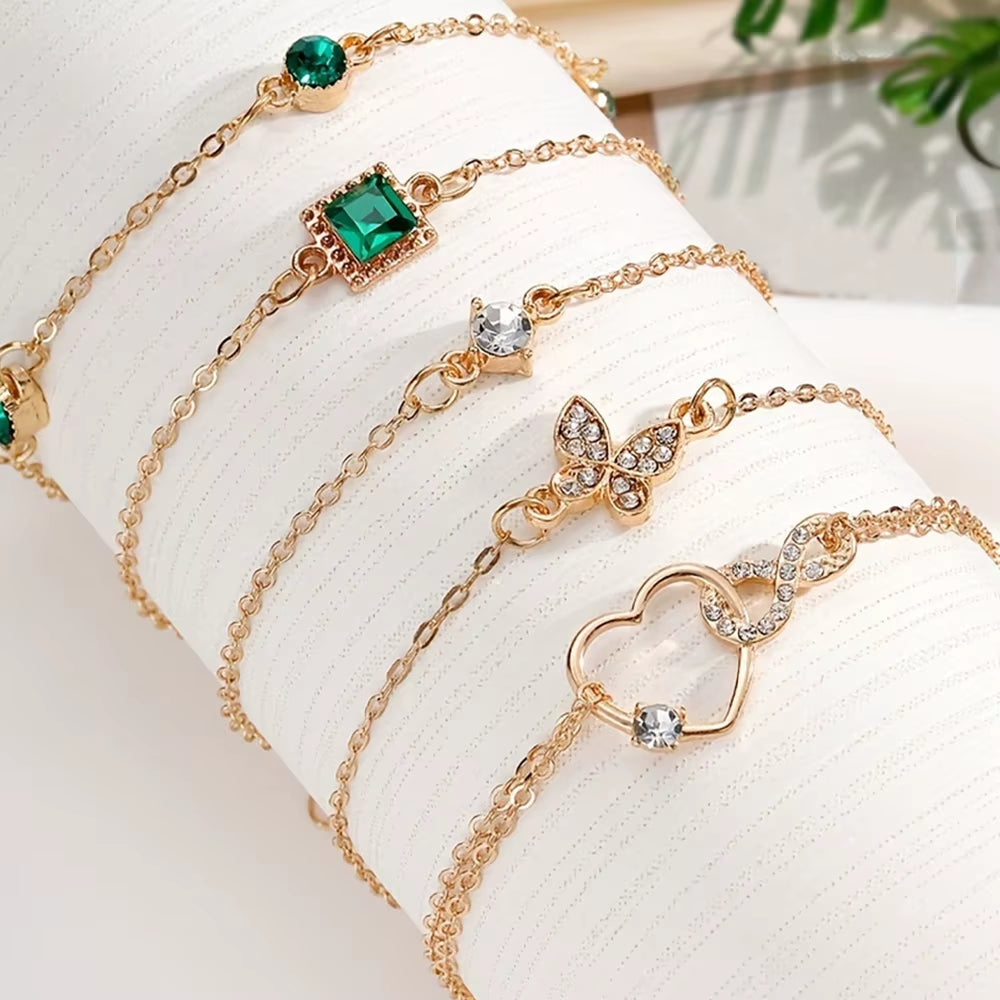 5Pcs Vintage-Inspired Bracelet Set with Sparkling Rhinestones - Infinity & Geometric Designs, Perfect for Casual Attire or Gifti