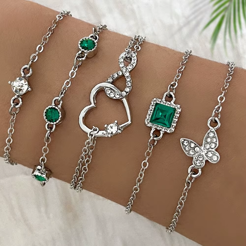 5Pcs Vintage-Inspired Bracelet Set with Sparkling Rhinestones - Infinity & Geometric Designs, Perfect for Casual Attire or Gifti