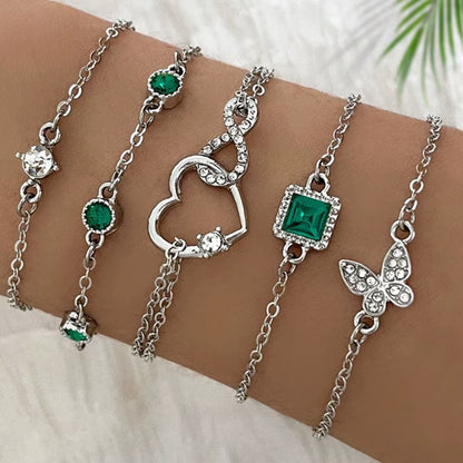 5Pcs Vintage-Inspired Bracelet Set with Sparkling Rhinestones - Infinity & Geometric Designs, Perfect for Casual Attire or Gifti