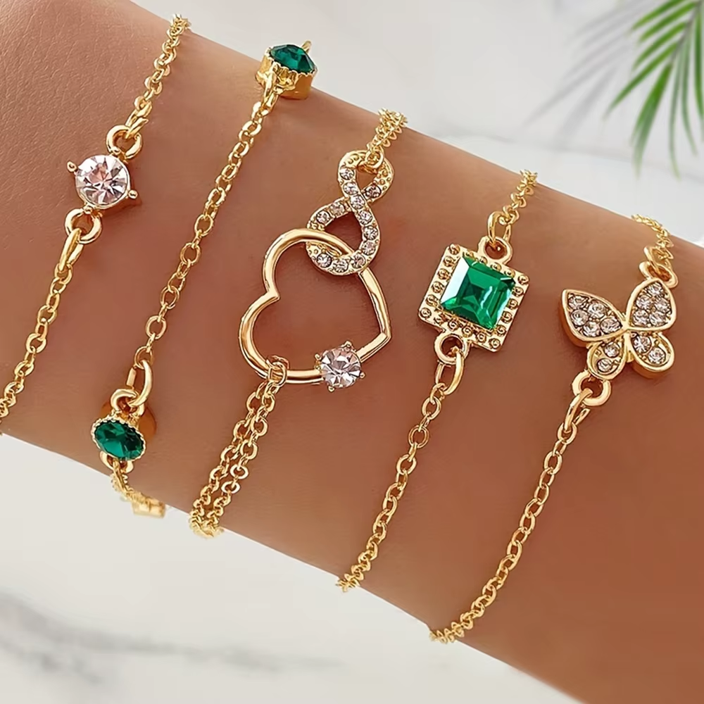 5Pcs Vintage-Inspired Bracelet Set with Sparkling Rhinestones - Infinity & Geometric Designs, Perfect for Casual Attire or Gifti