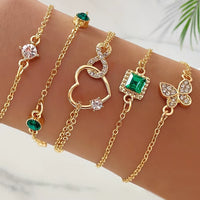 5Pcs Vintage-Inspired Bracelet Set with Sparkling Rhinestones - Infinity & Geometric Designs, Perfect for Casual Attire or Gifti